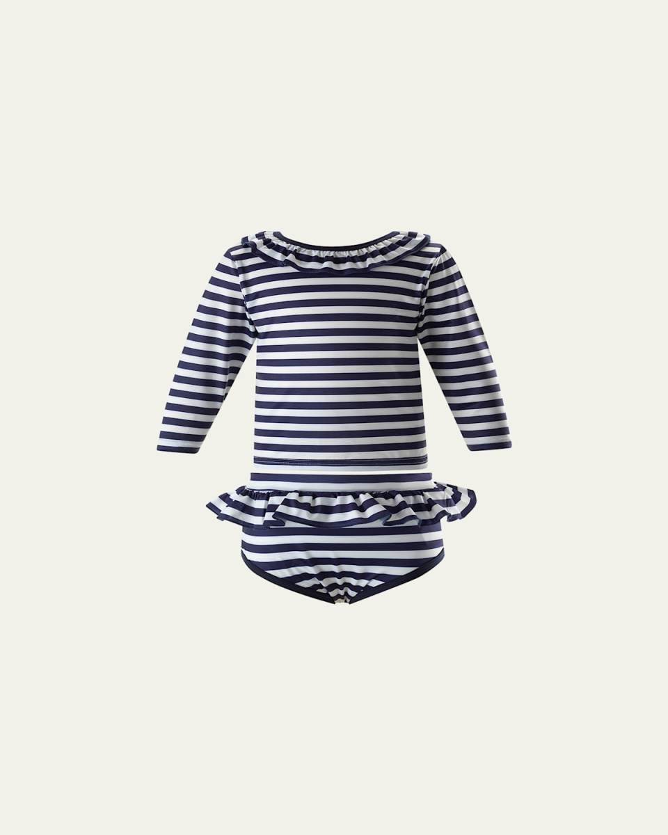 Girl's Breton Stripe Rashguard Set, Size 2-14
